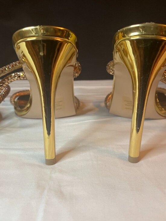 Steve Madden Gold Rhinestone Lace-Up Heels trappy Sandals - Picture 3 of 6